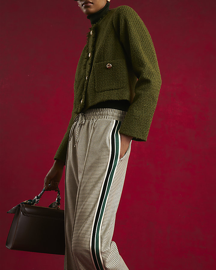 Beige Check Tailored Joggers