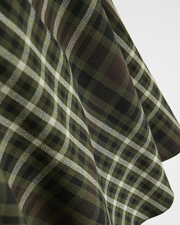 Green Check Belted Cape Mini Dress