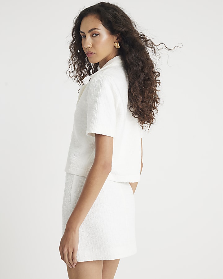 Cream Boucle A Line Mini Skirt