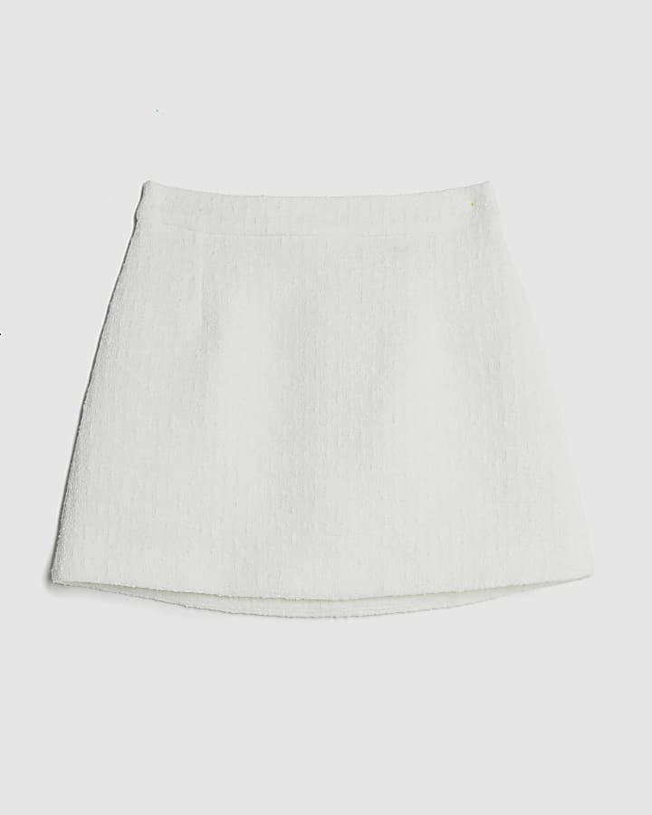 Cream Boucle A Line Mini Skirt