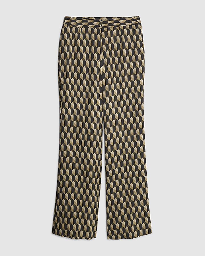 Green Geometric Skinny Flared Trousers