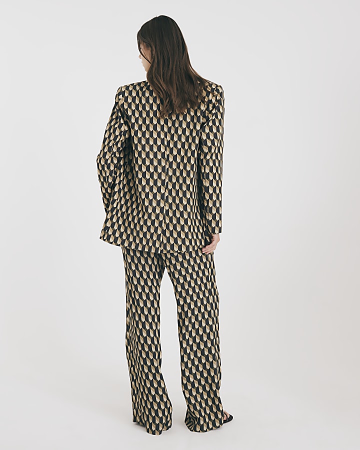 Green Geometric Skinny Flared Trousers