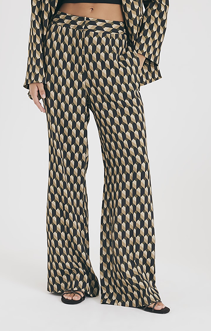 Green Geometric Skinny Flared Trousers