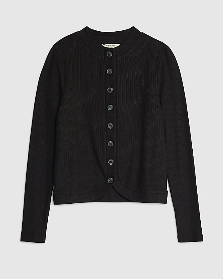 Black Long Sleeve Curved Hem Top