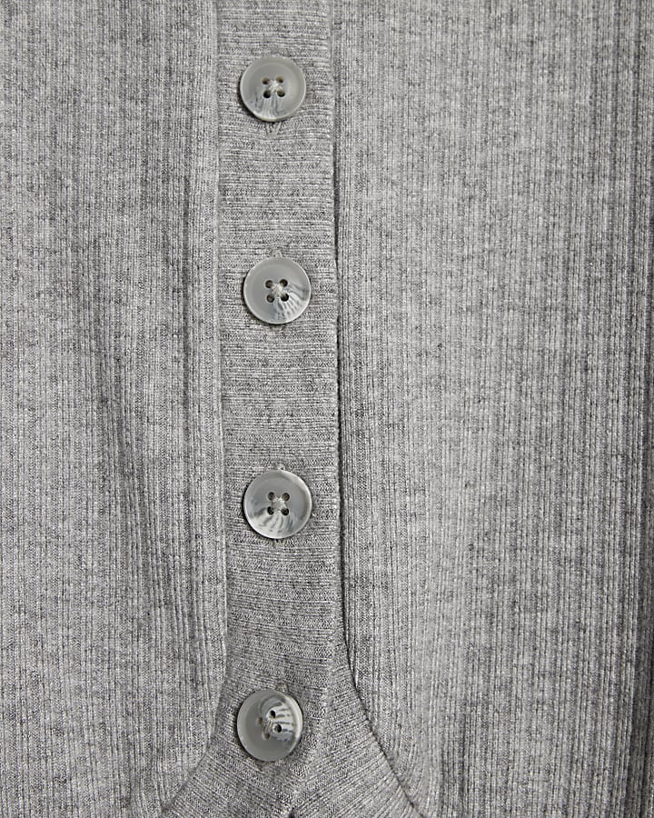 Grey Long Sleeve Curved Hem Top