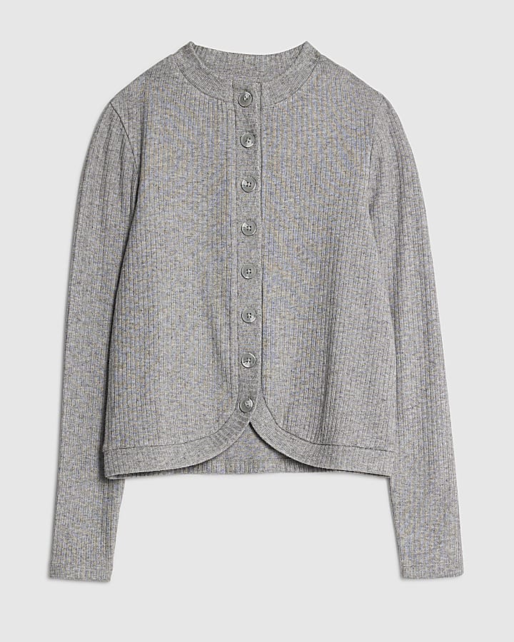 Grey Long Sleeve Curved Hem Top