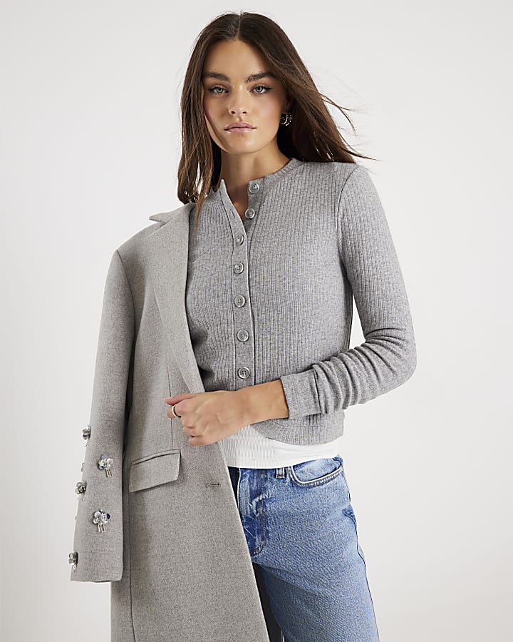 Grey Long Sleeve Curved Hem Top