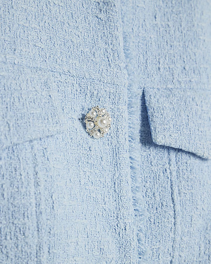 Blue Boucle Sleeveless Fringed Waistcoat