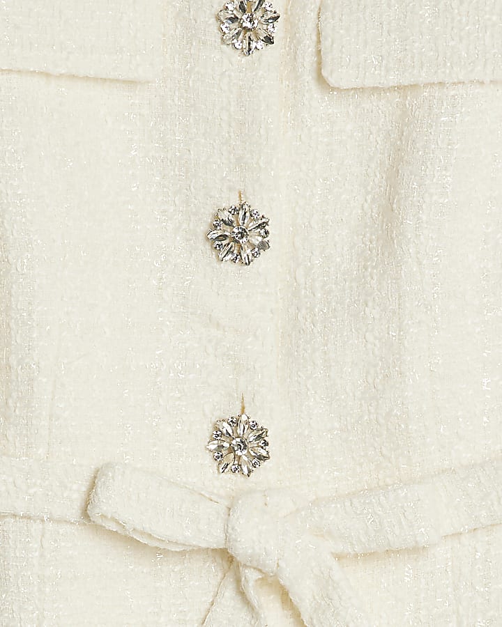 Cream Boucle Short Sleeve Collared Button Top