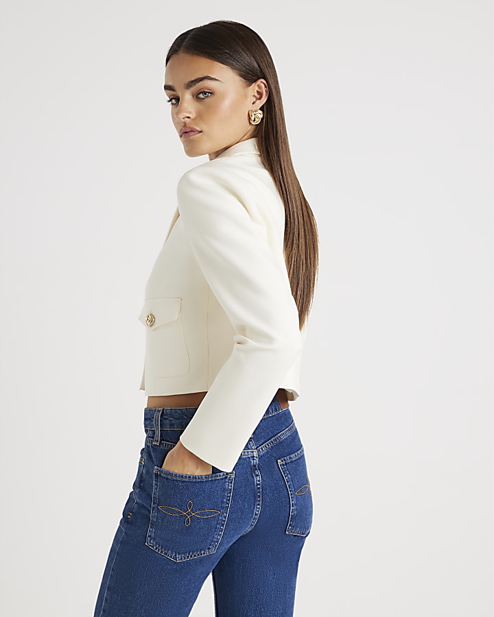 Cream Utility Cropped Blazer