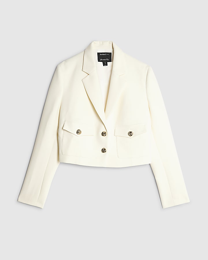 Cream Utility Cropped Blazer