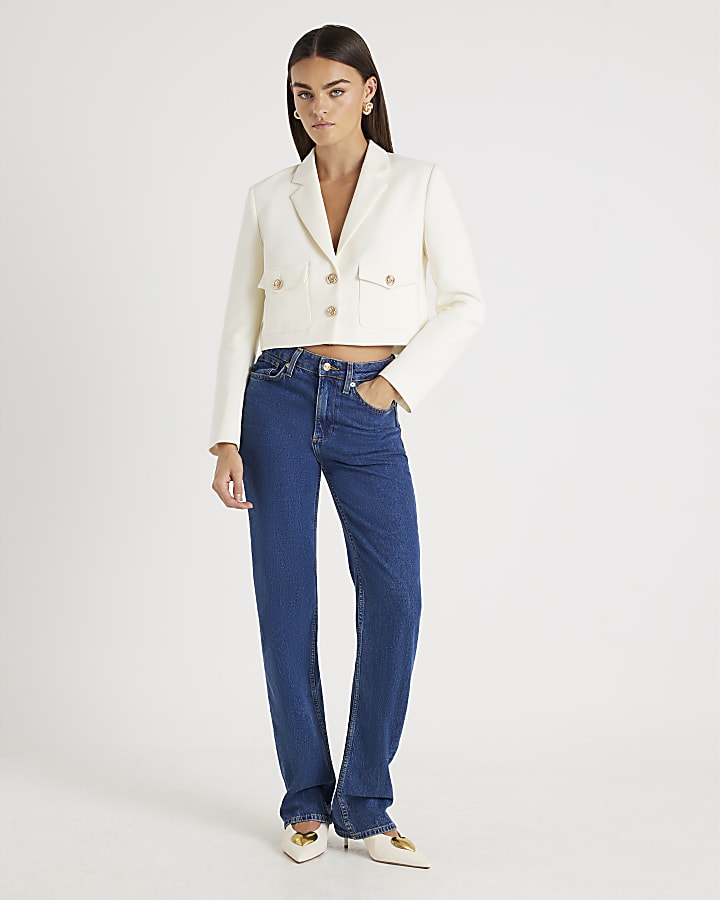 Cream Utility Cropped Blazer