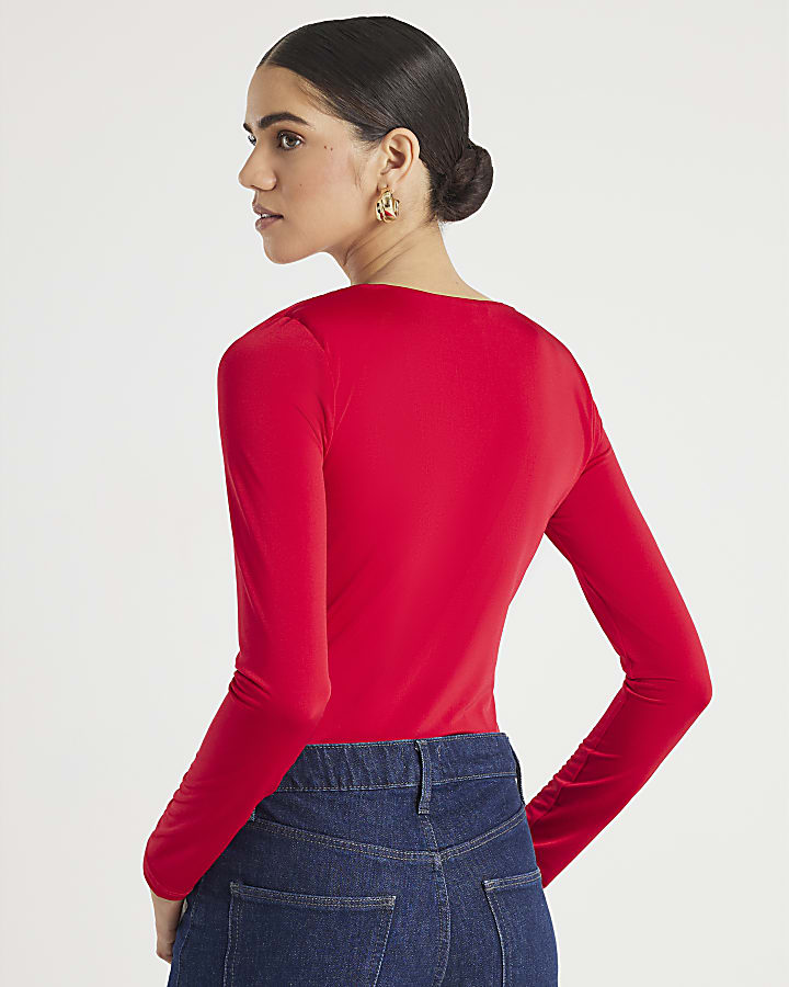 Red Cowl Neck Bodysuit