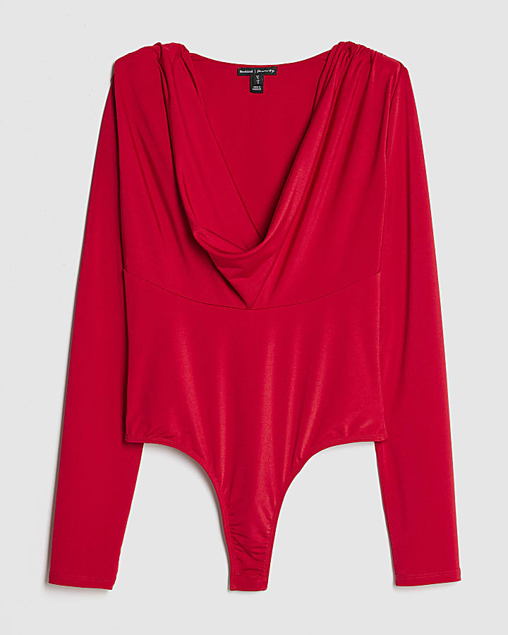 Red Cowl Neck Bodysuit