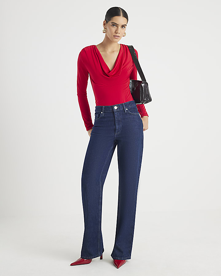 Red Cowl Neck Bodysuit