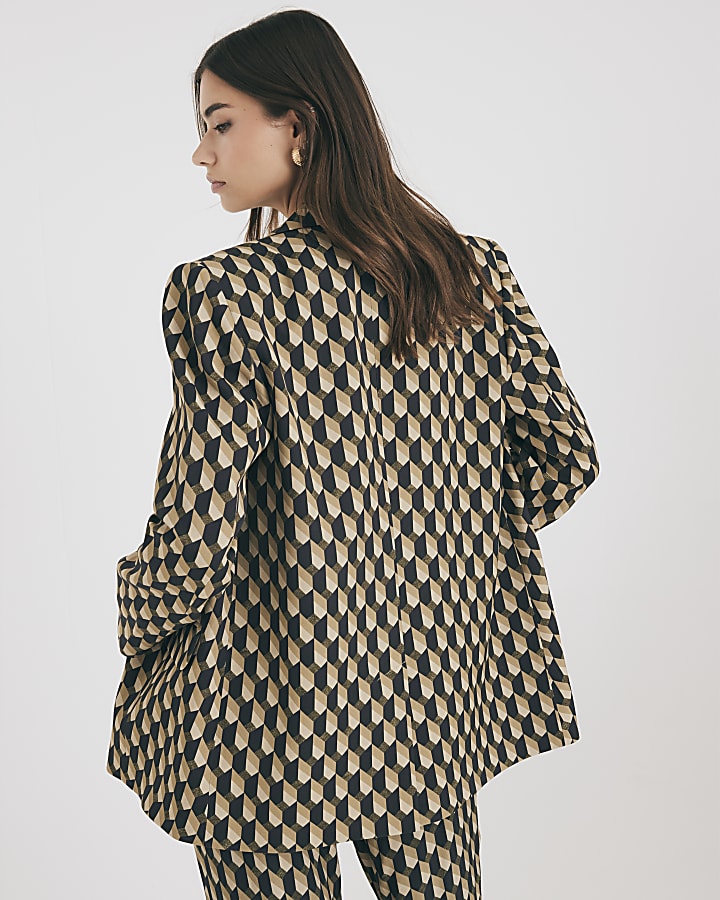 Green Geometric Print Oversized Blazer