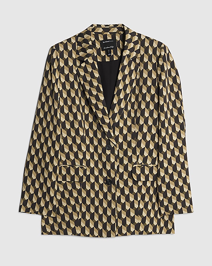 Green Geometric Print Oversized Blazer