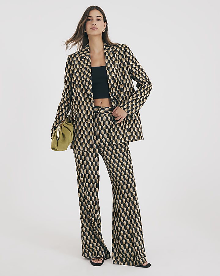 Green Geometric Print Oversized Blazer
