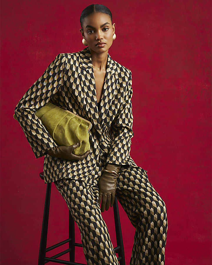 Green Geometric Print Oversized Blazer