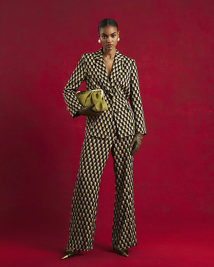 Green Geometric Print Oversized Blazer
