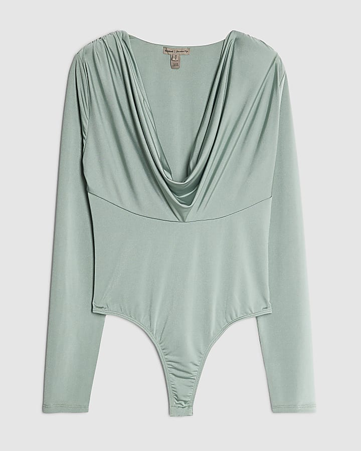 Green Cowl Neck Bodysuit