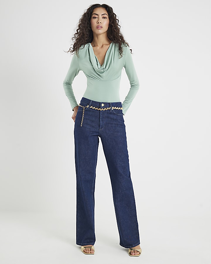 Green Cowl Neck Bodysuit