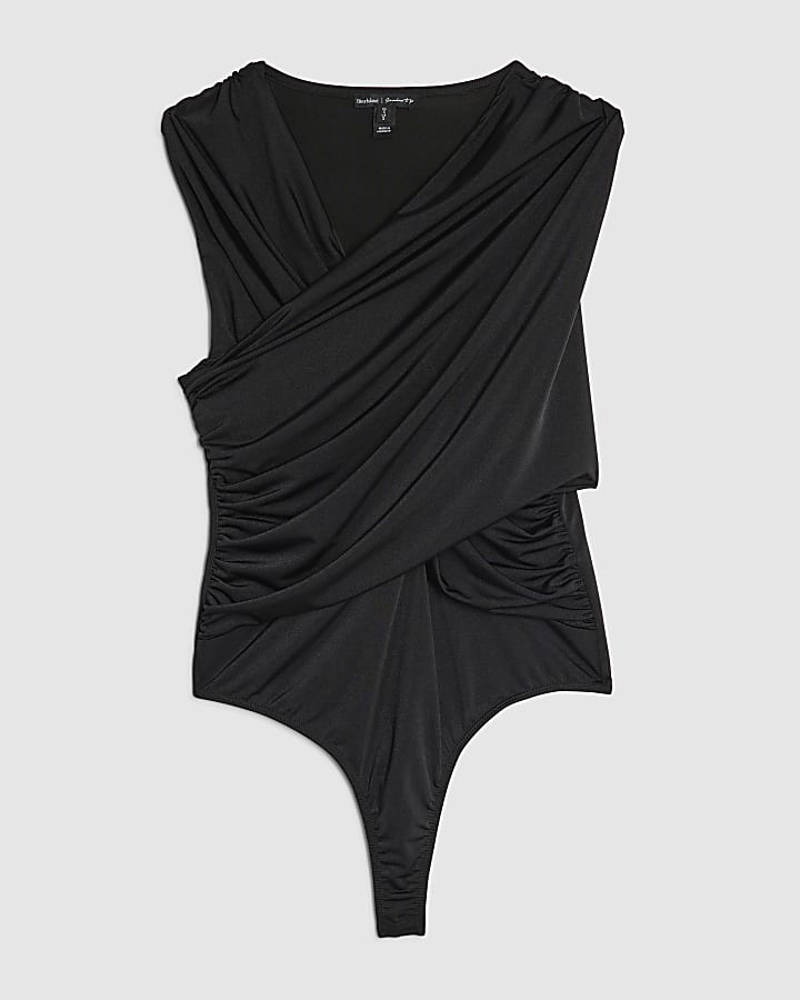 Black Sleeveless Wrap Bodysuit
