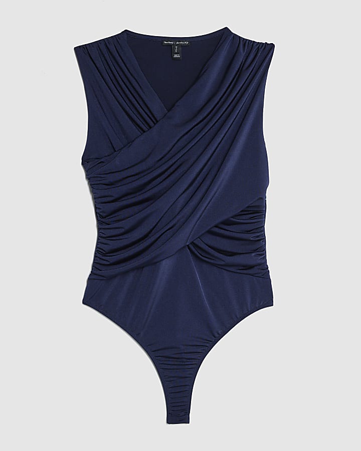 Navy Sleeveless Wrap Bodysuit