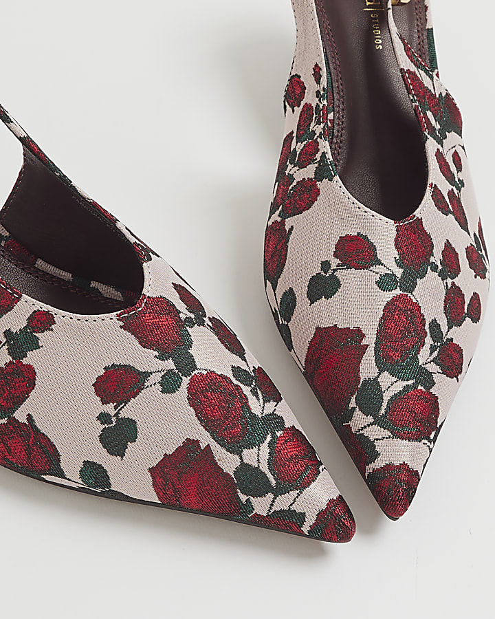 Pink Floral Slingback Court Heels