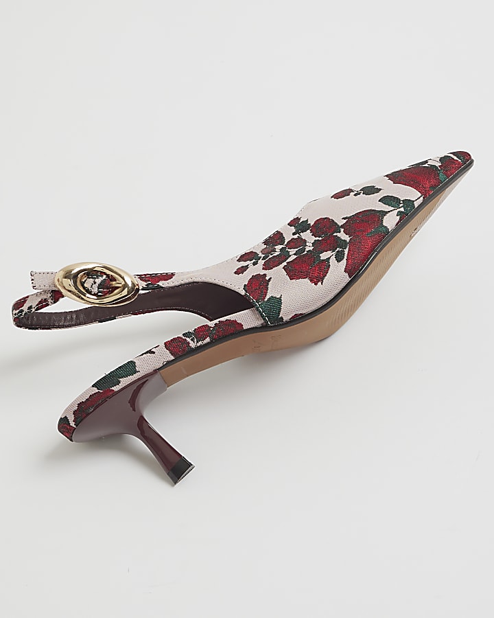 Pink Floral Slingback Court Heels