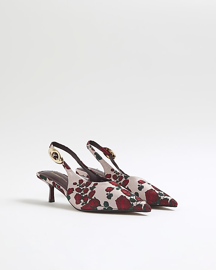 Pink Floral Slingback Court Heels