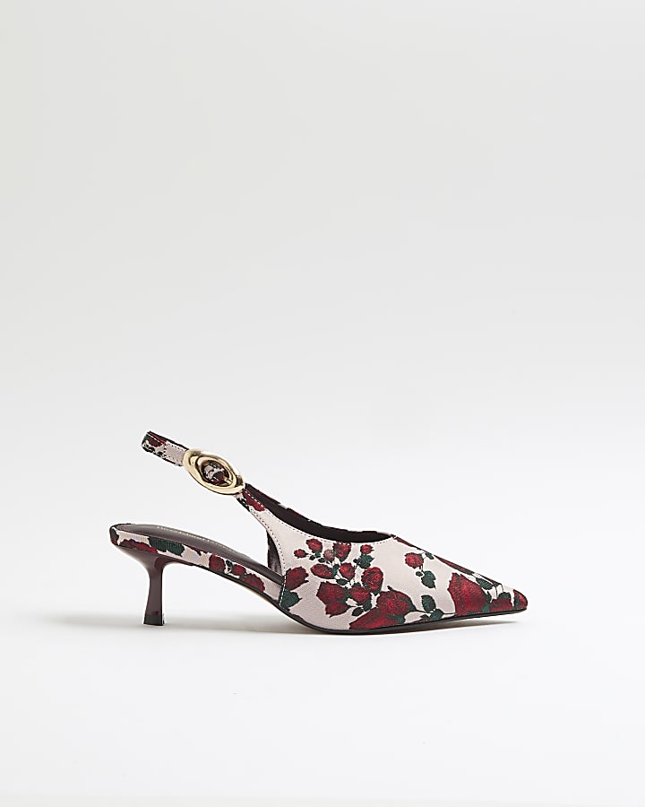 Pink Floral Slingback Court Heels