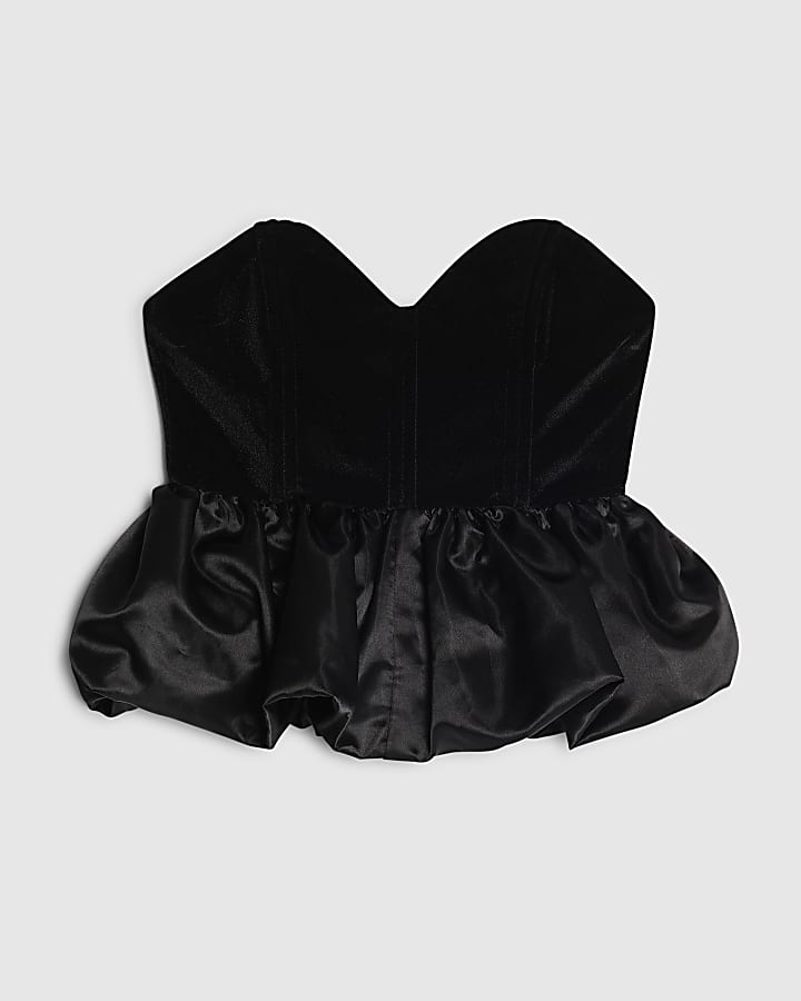 Black Velvet Sleeveless Bandeau Peplum Top
