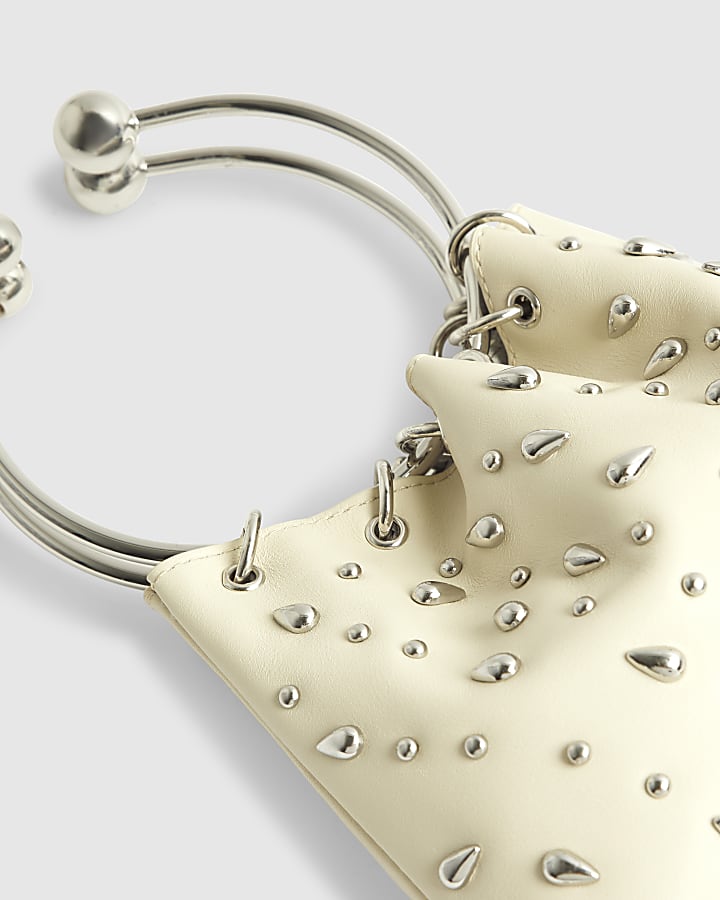 RI Studio Cream Studded Leather Clutch Bag