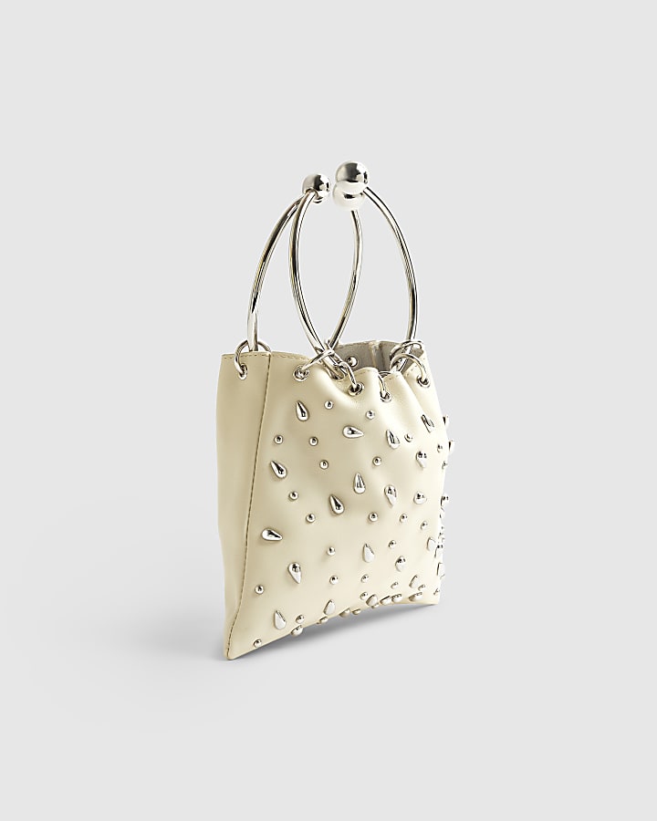 RI Studio Cream Studded Leather Clutch Bag