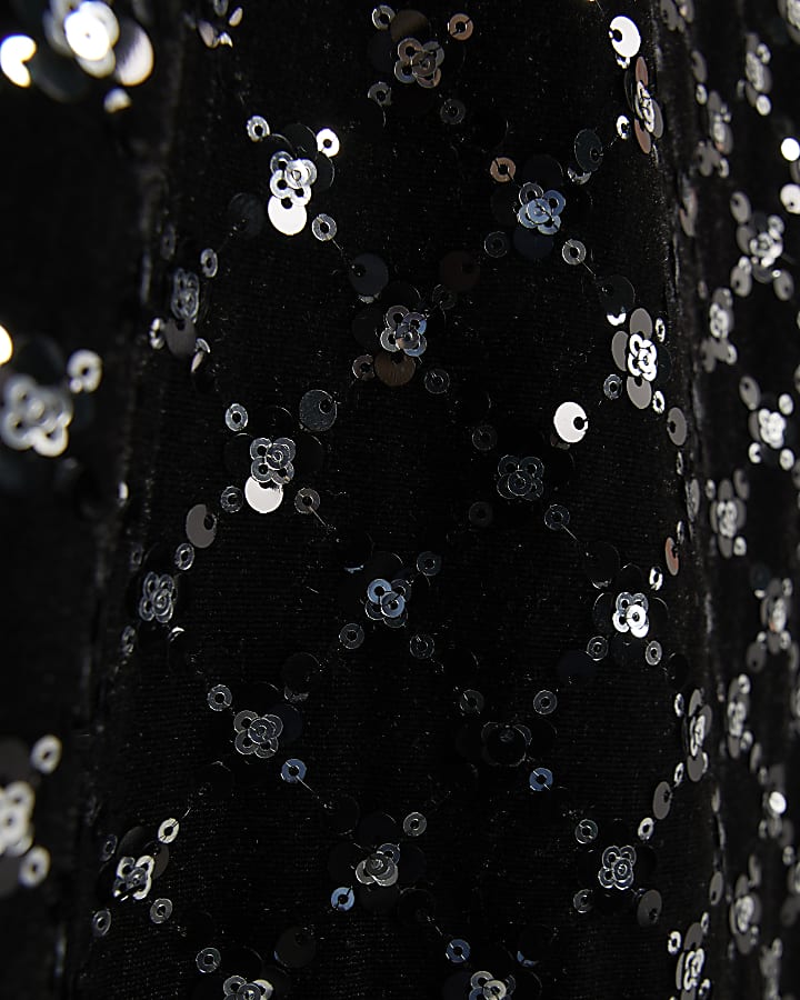 Black Embellished Bow Velvet Mini Dress