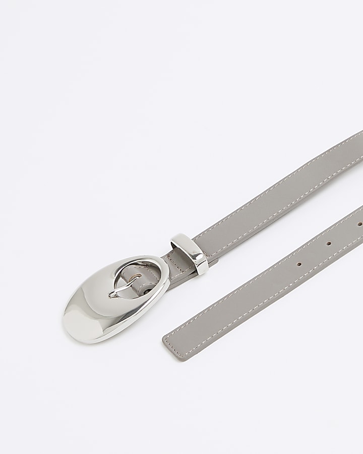 Grey Oval Buckle Jeans Belt