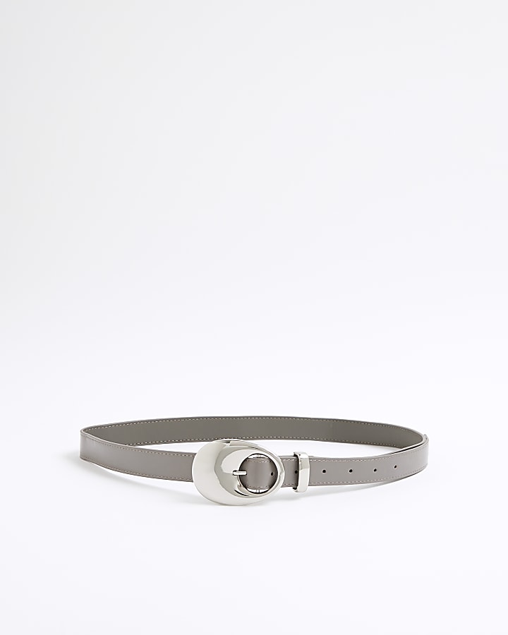 Grey Oval Buckle Jeans Belt