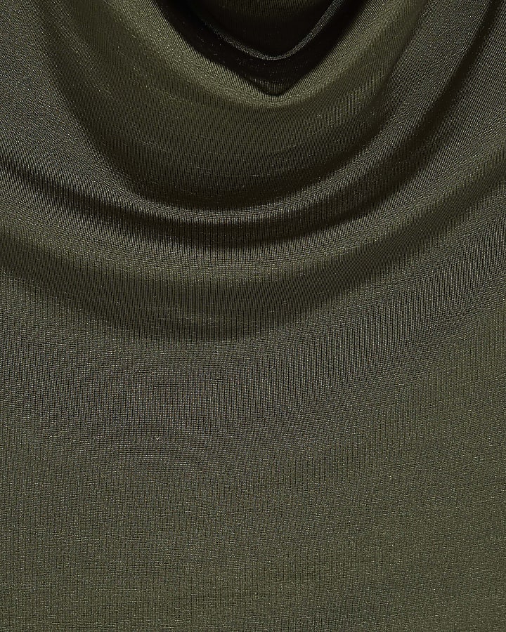 Khaki Cowl Neck Asymmetric Hem Top