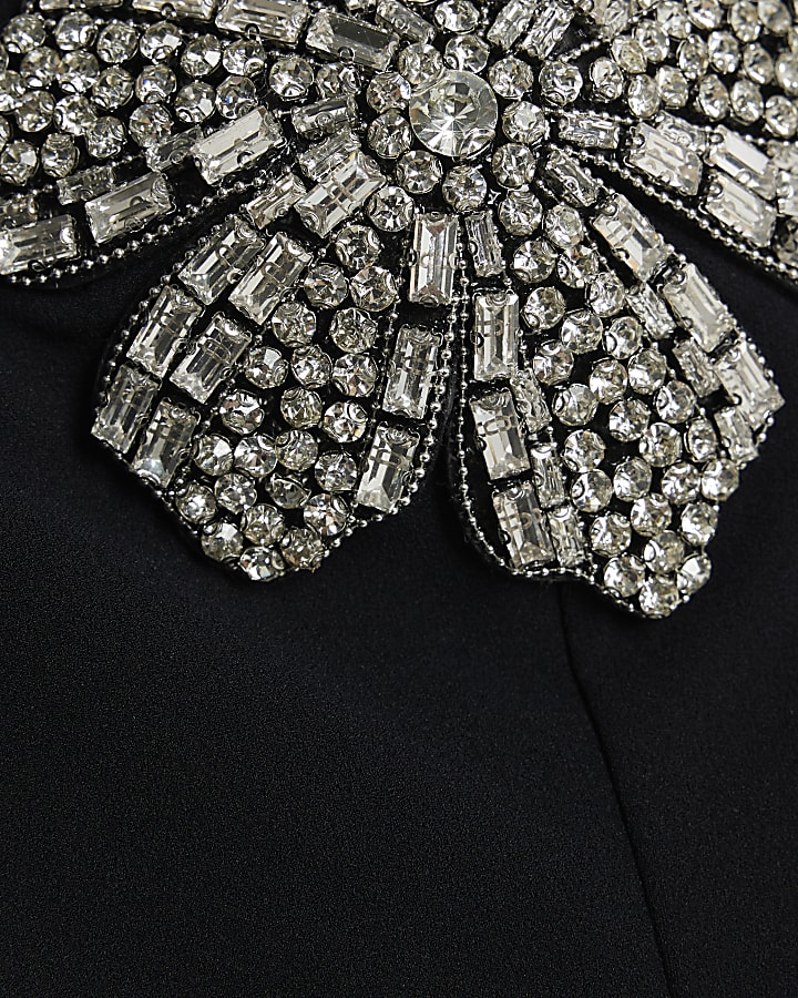 Black Embellished Flower Bandeau Top