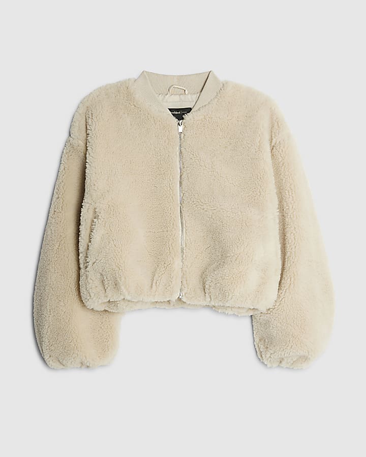 Cream Borg Bomber Jacket