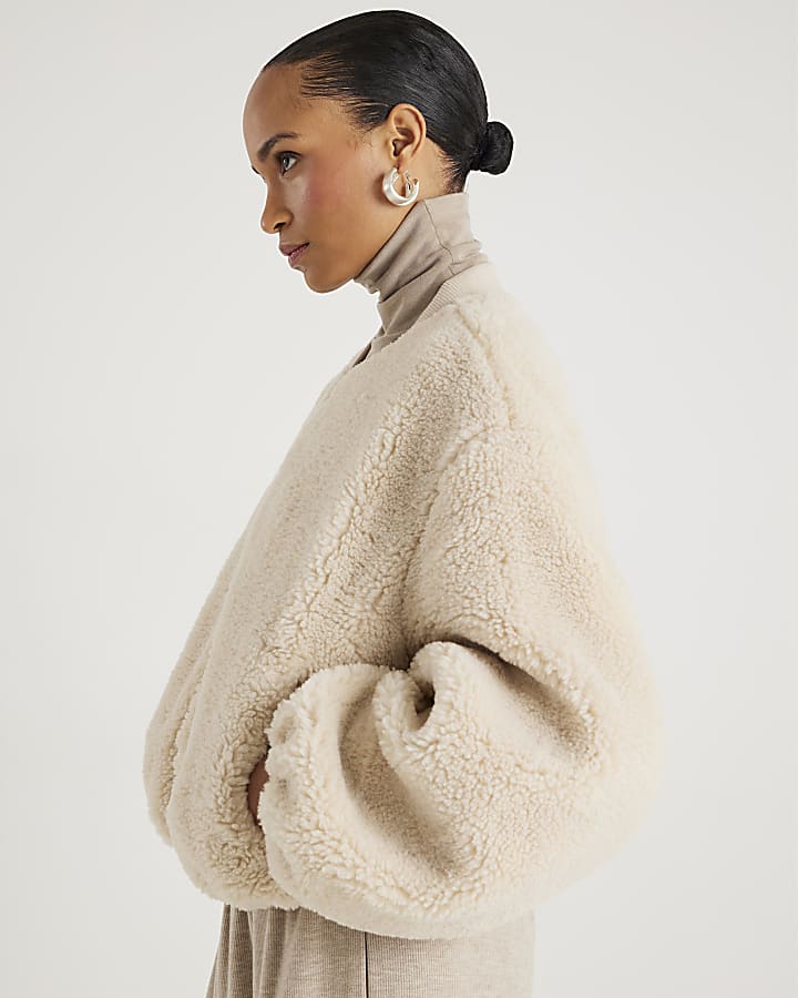 Cream Borg Bomber Jacket