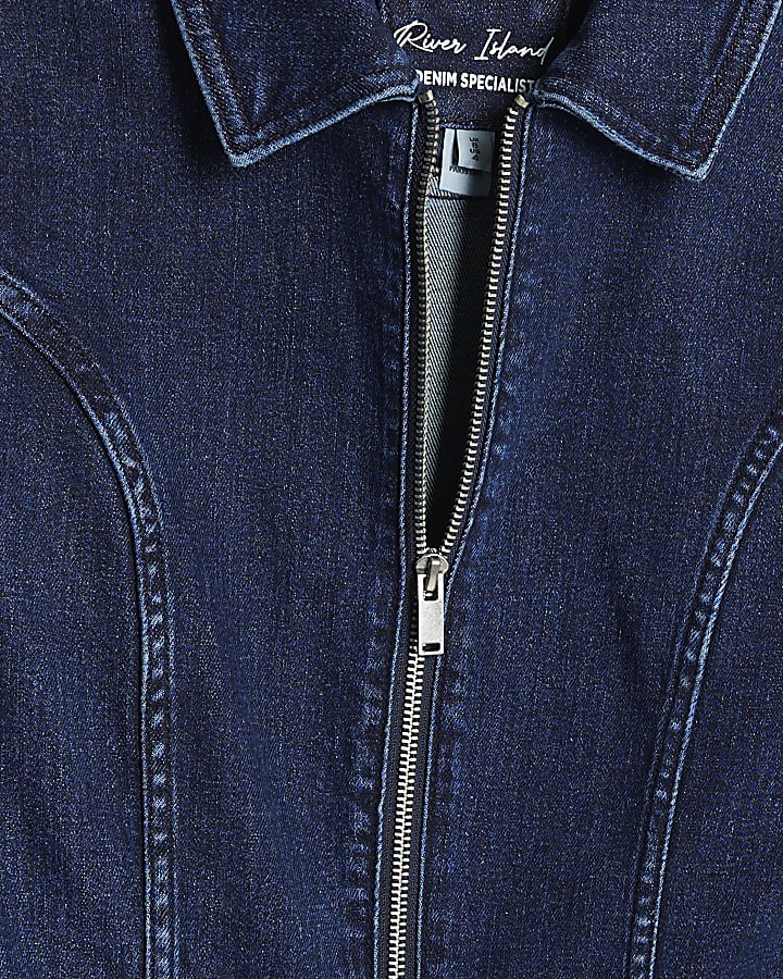 Blue Denim Long Sleeve Stretch Jumpsuit