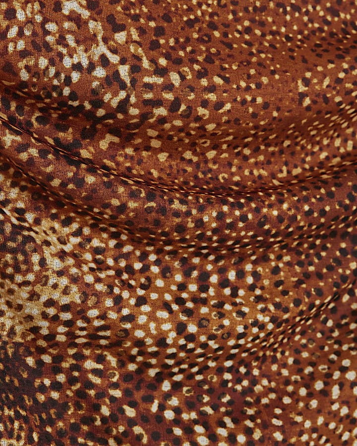 Brown Mesh Long Sleeve Spot Print Midi Dress