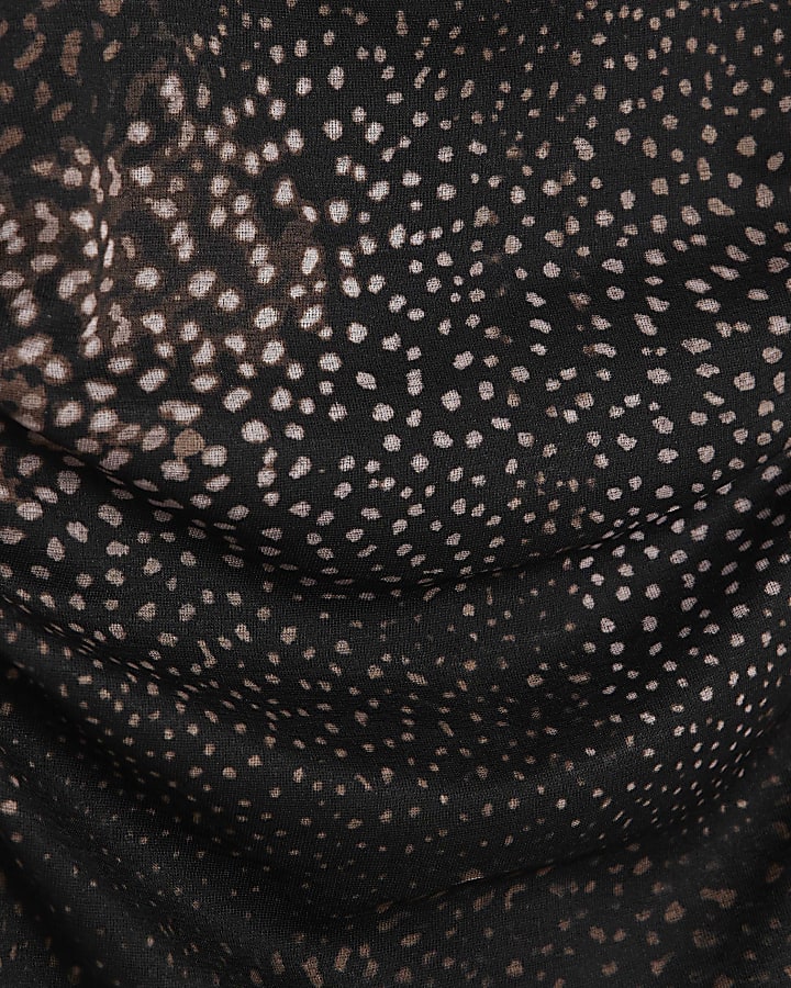 Black Mesh Long Sleeve Spot Print Midi Dress