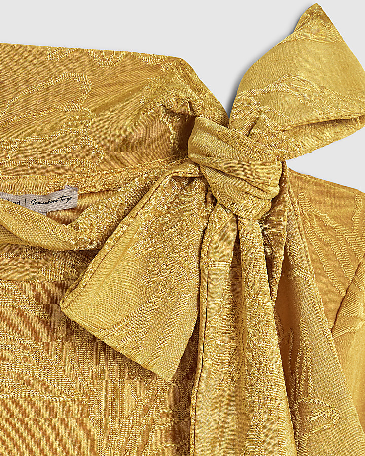 Yellow Jacquard Scarf Tie Top