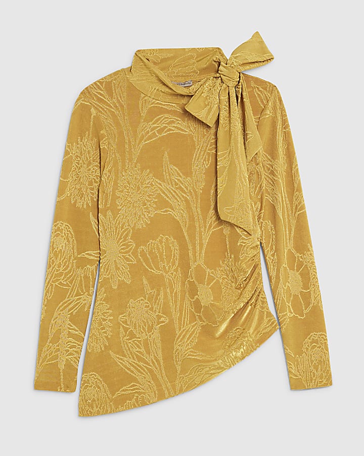Yellow Jacquard Scarf Tie Top