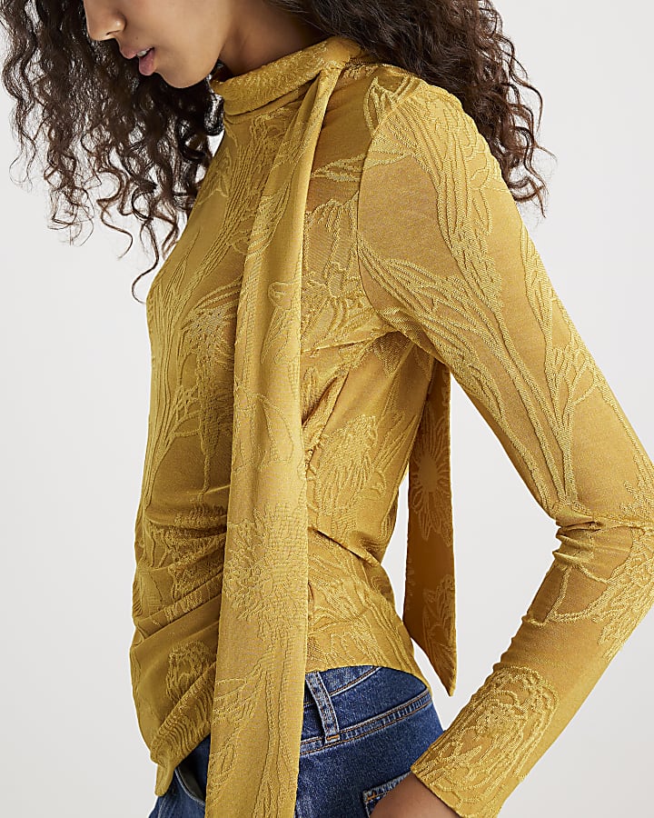 Yellow Jacquard Scarf Tie Top