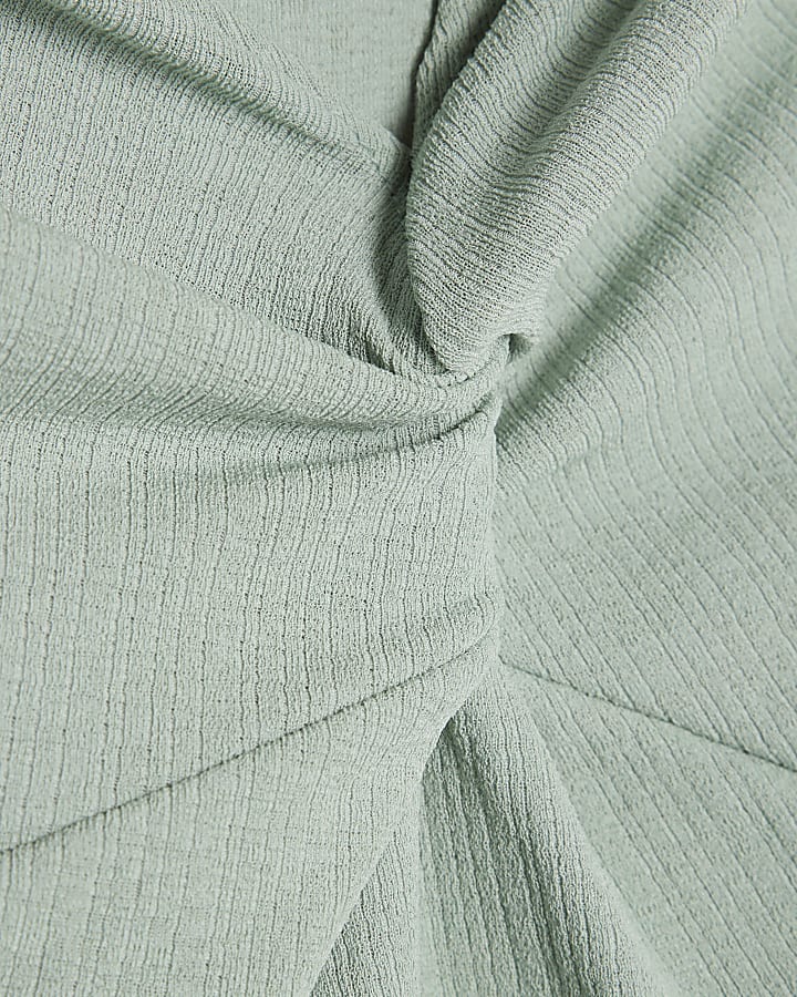 Blue Long Sleeve Twist Front Top