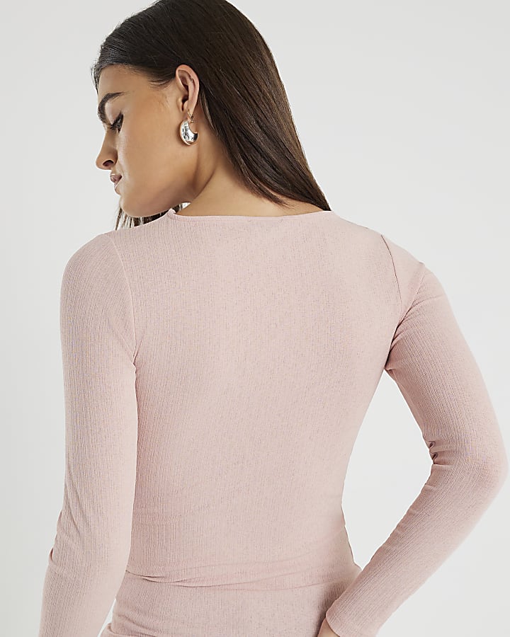 Pink Long Sleeve Twist Front Top